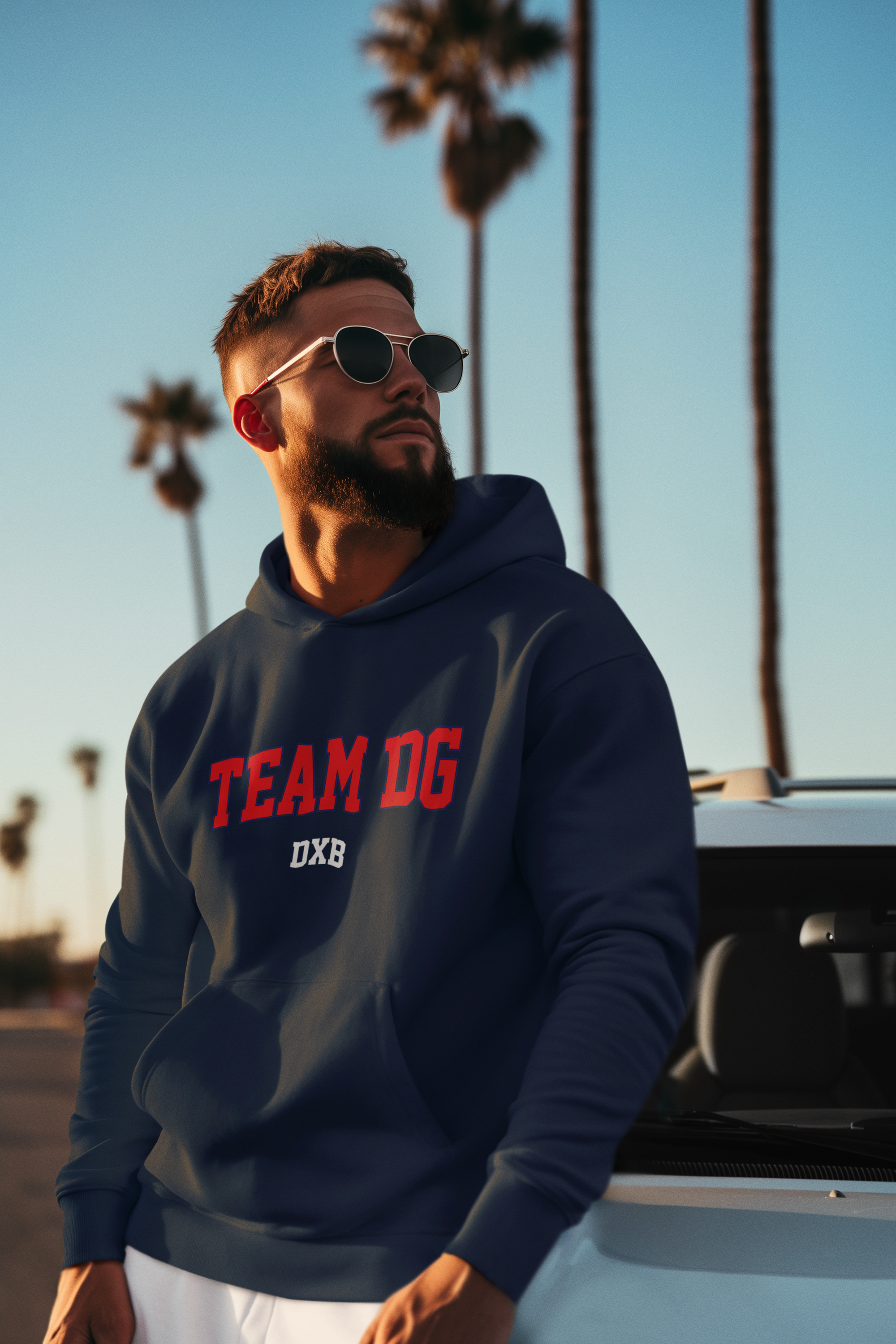 "Team DG DXB" - Hoodie Unisex Blau/Rot